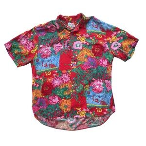 Vintage Jams World Shirt 1990s Floral Hawaiian Short Sleeve Button Up Abstract L